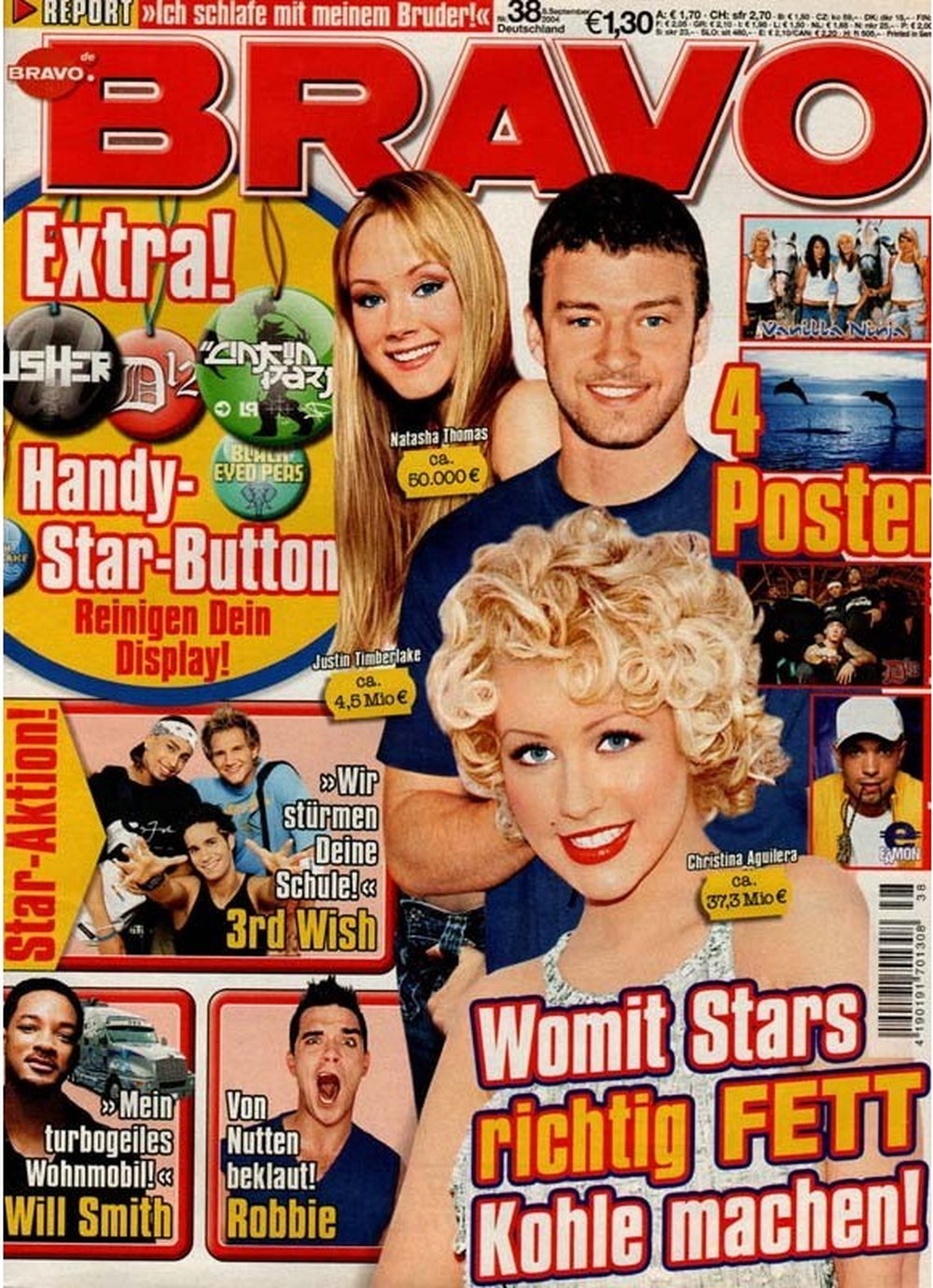Bravo Magazin Deutschland 2004-38 Christina Aguilera Justin Timberlake Natasha Thomas Will Smith Robbie Williams