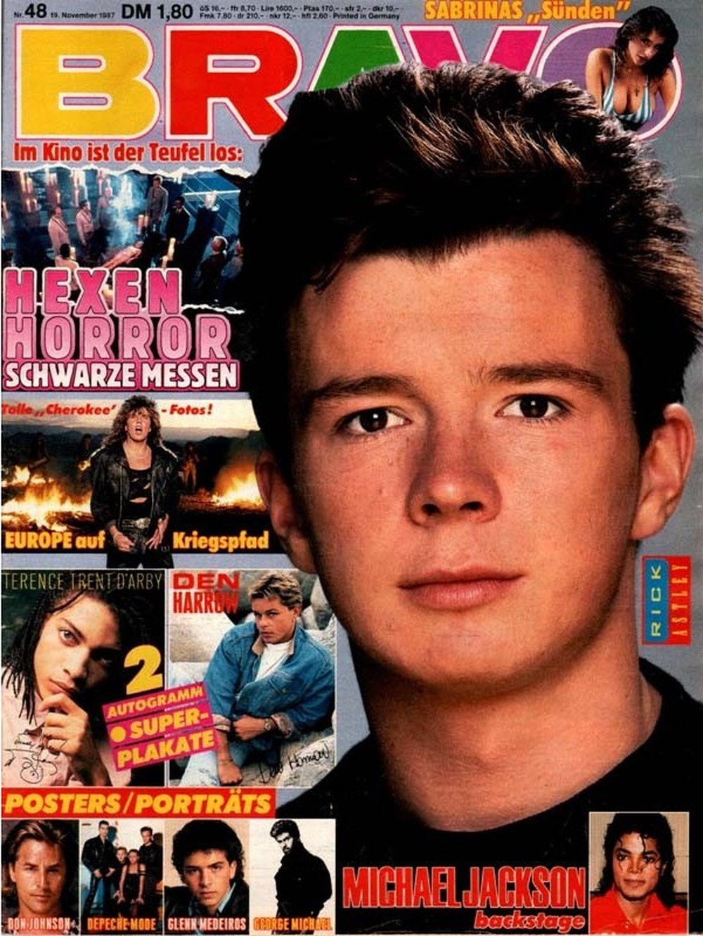 Bravo Magazin Deutschland 1987-48 Rick Astley Michael Jackson Terence Trent D'Arby Den Harrow Sabrina Salerno
