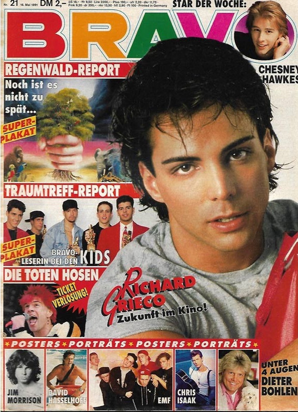 Bravo Magazin Deutschland 1991-21 Richard Grieco Chesney Hawkes Jim Morrison David Hasselhoff Chris Isaak