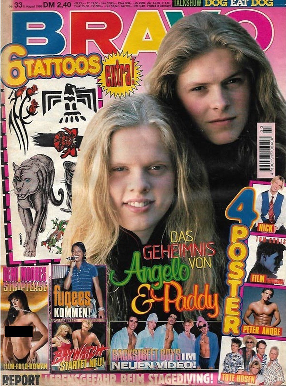 Bravo Magazin Deutschland 1996-33 Angelo Kelly Paddy Kelly Demi Moore Nick Carter Peter Andre