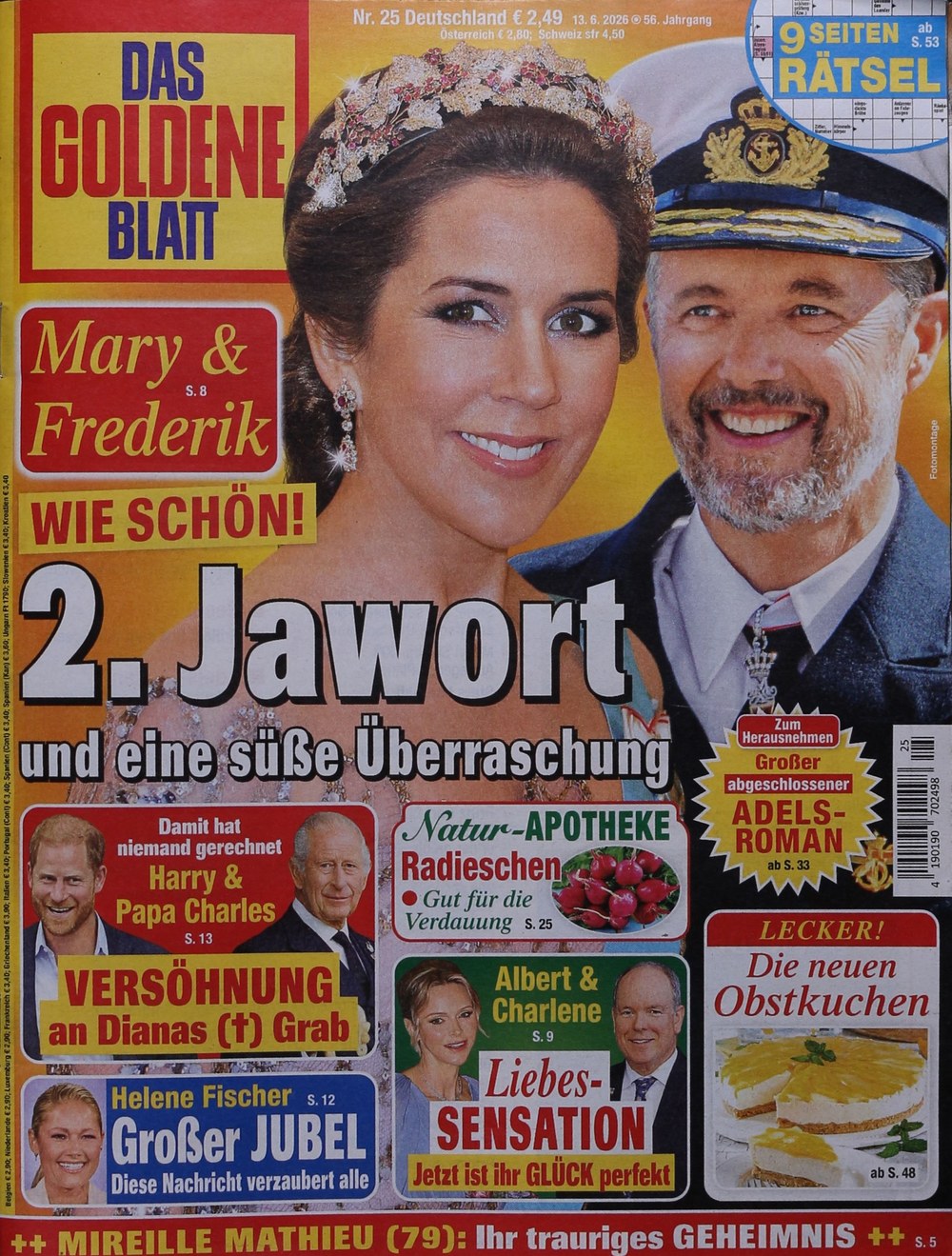 Das Goldene Blatt Lehti Saksa 2026-25 – Mary Of Denmark Frederik X Of Denmark Harry, Duke Of Sussex Charles III Helene Fischer – Alkuperäinen painos