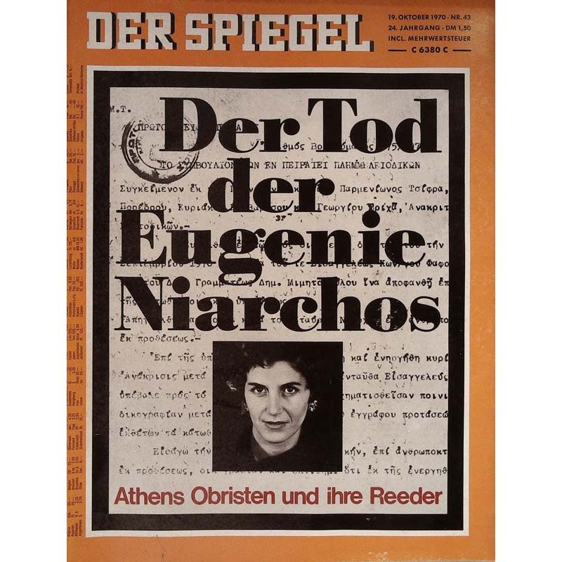 Der Spiegel Revista Alemania 1970-43 Eugenie Niarchos Edición original