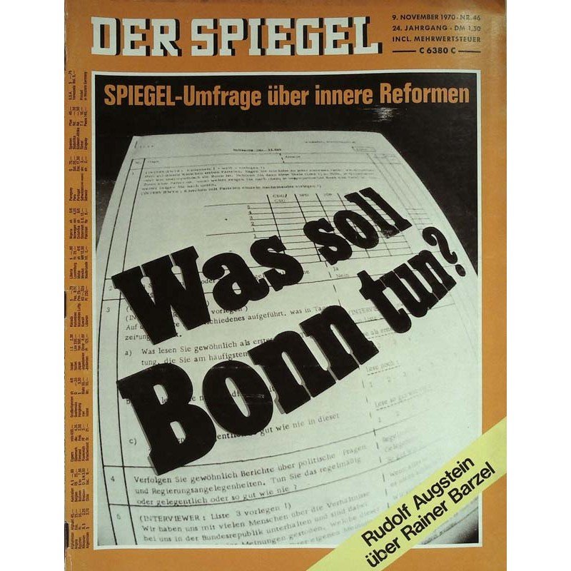 Der Spiegel Magasin Tyskland 1970-46 Rudolf Augstein Rainer Barzel Originaludgave