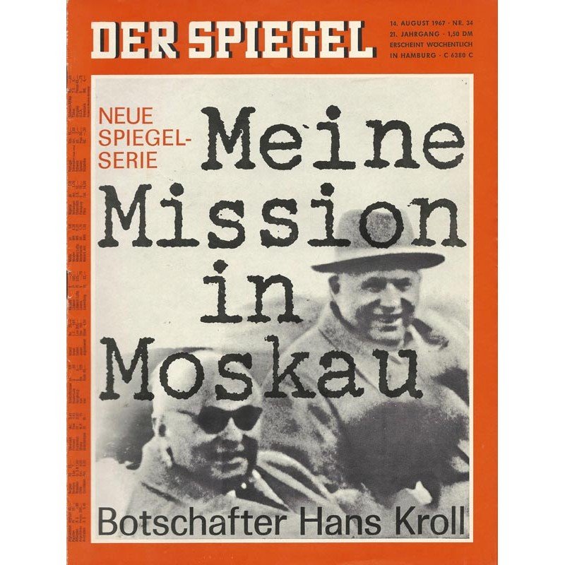 Der Spiegel Revista Alemania 1967-34 Hans Kroll Nikita Khrushchev Edición original
