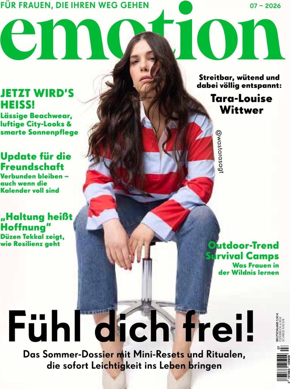 Emotion Magazin Deutschland 2026-07 Tara-Louise Wittwer Düzen Tekkal