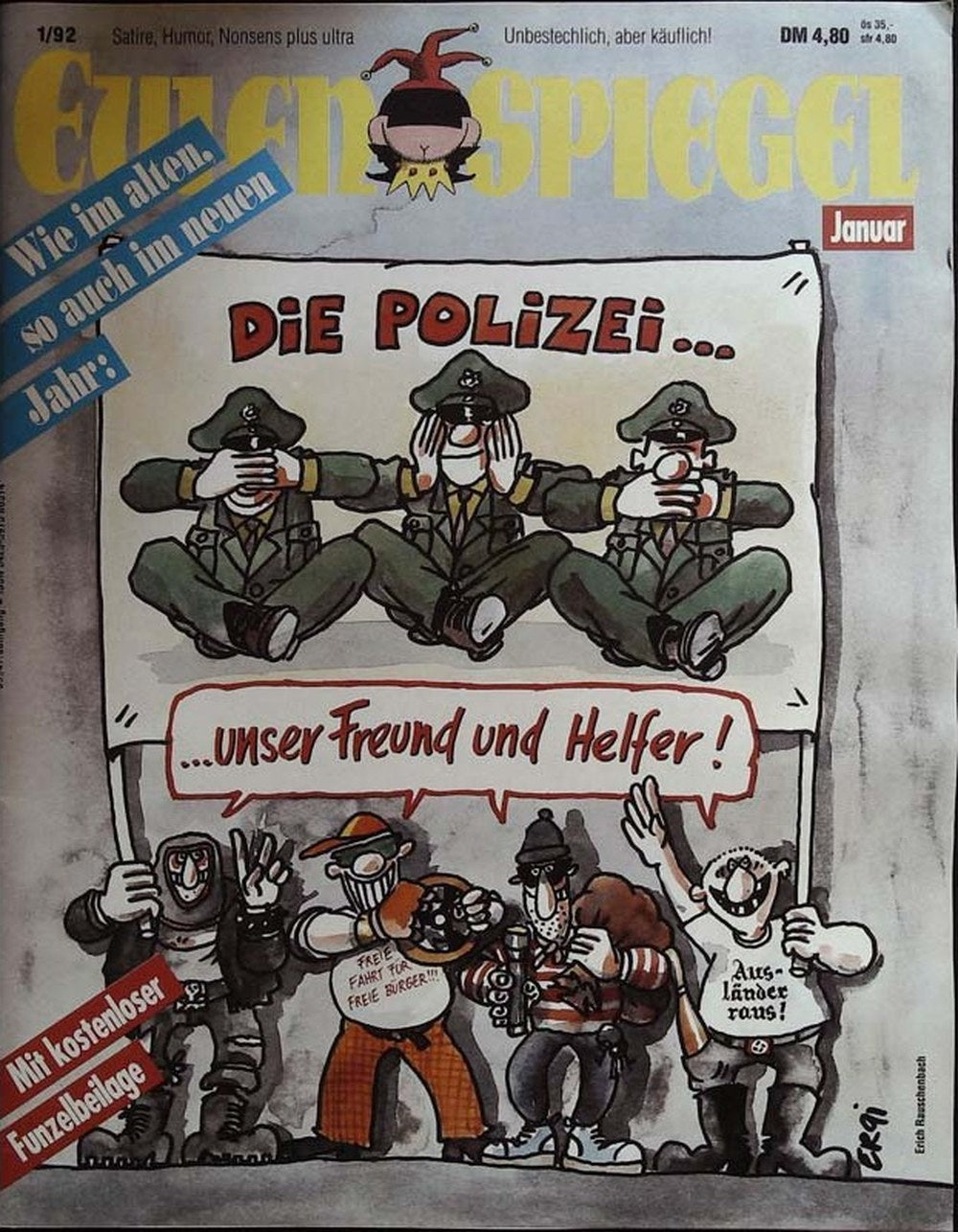 Eulenspiegel Magazin Deutschland 1992-01 Polizei Satire Karikatur
