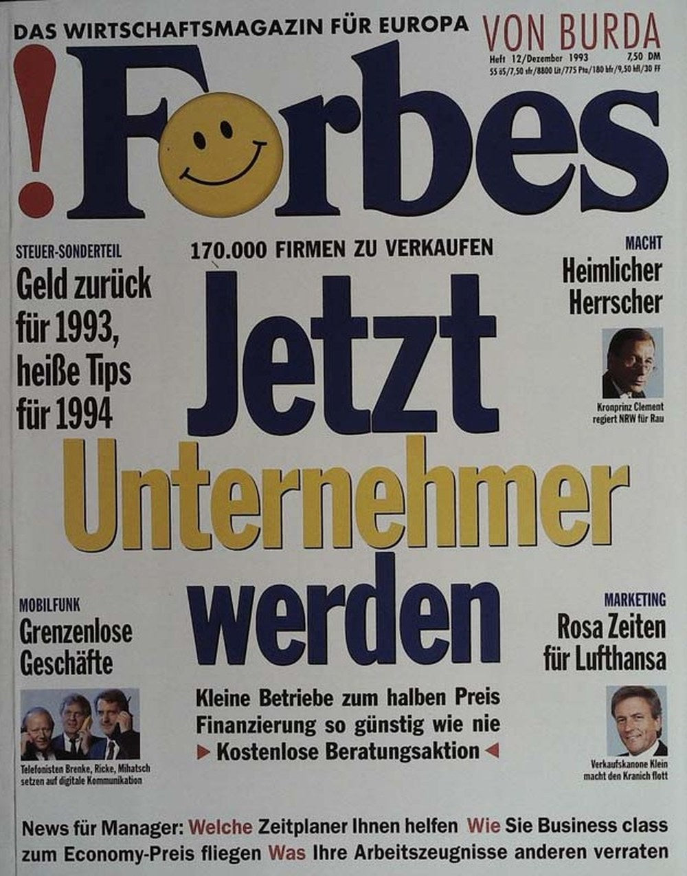 Forbes Magazin Österreich 1993-12 Wolfgang Clement Johannes Rau Brenke Ricke Mihatsch