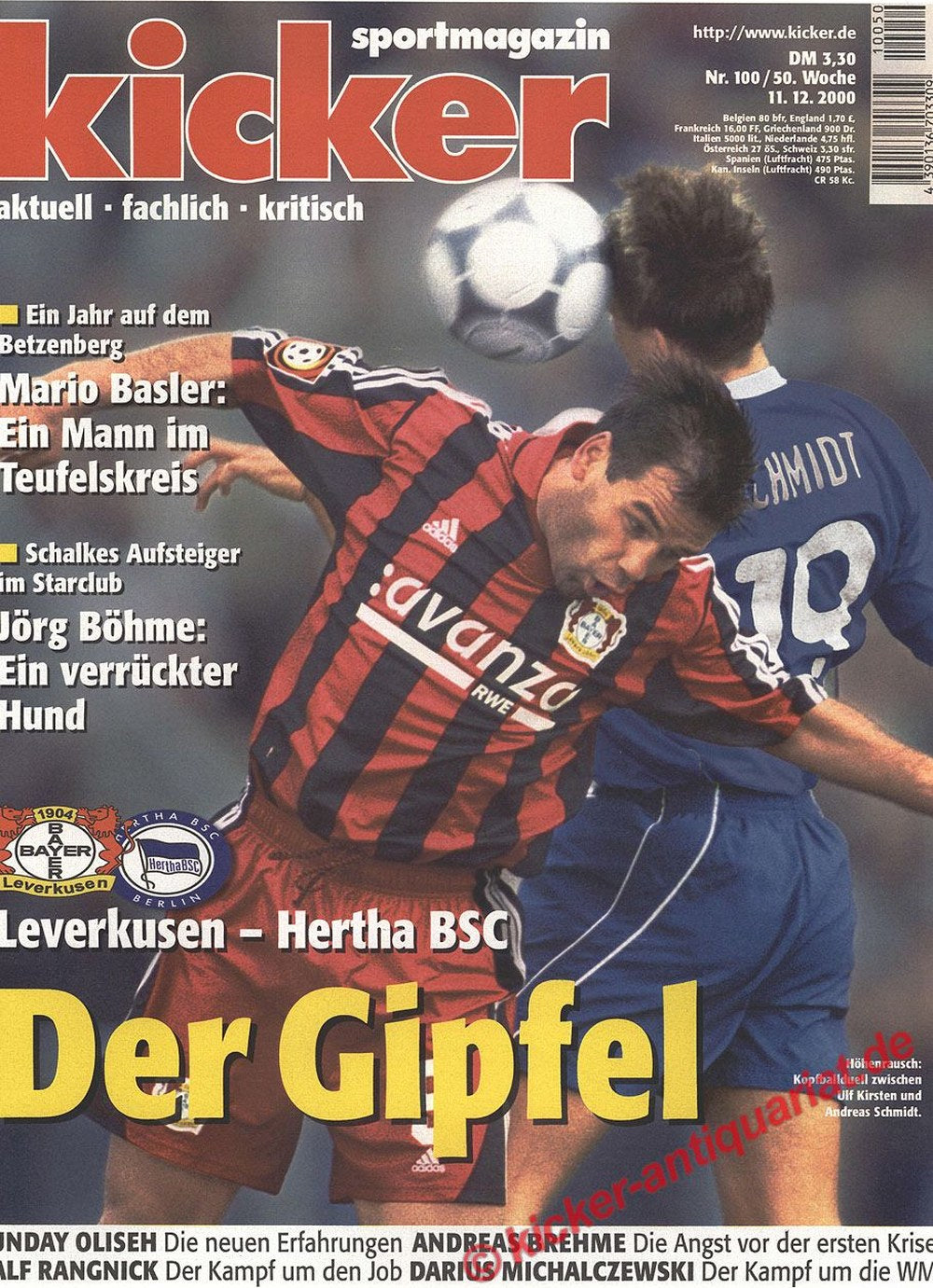 Kicker Tijdschrift Duitsland 2000 Ulf Kirsten Andreas Schmidt Mario Basler Jörg Böhme Sunday Oliseh Originele uitgave