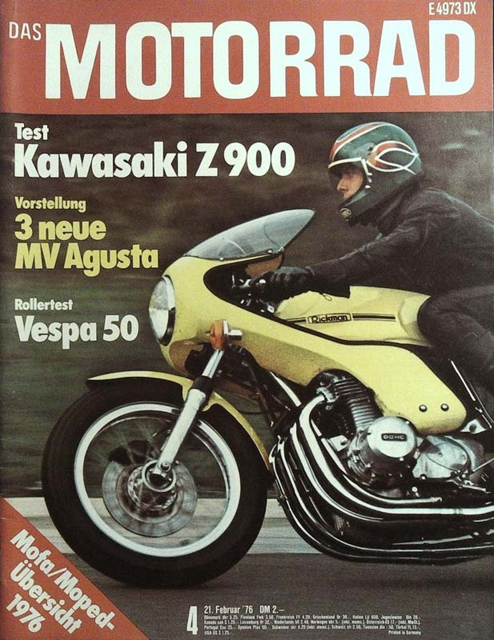 Motorrad Magazin Deutschland 1976-04 Kawasaki Z900 MV Agusta Vespa 50