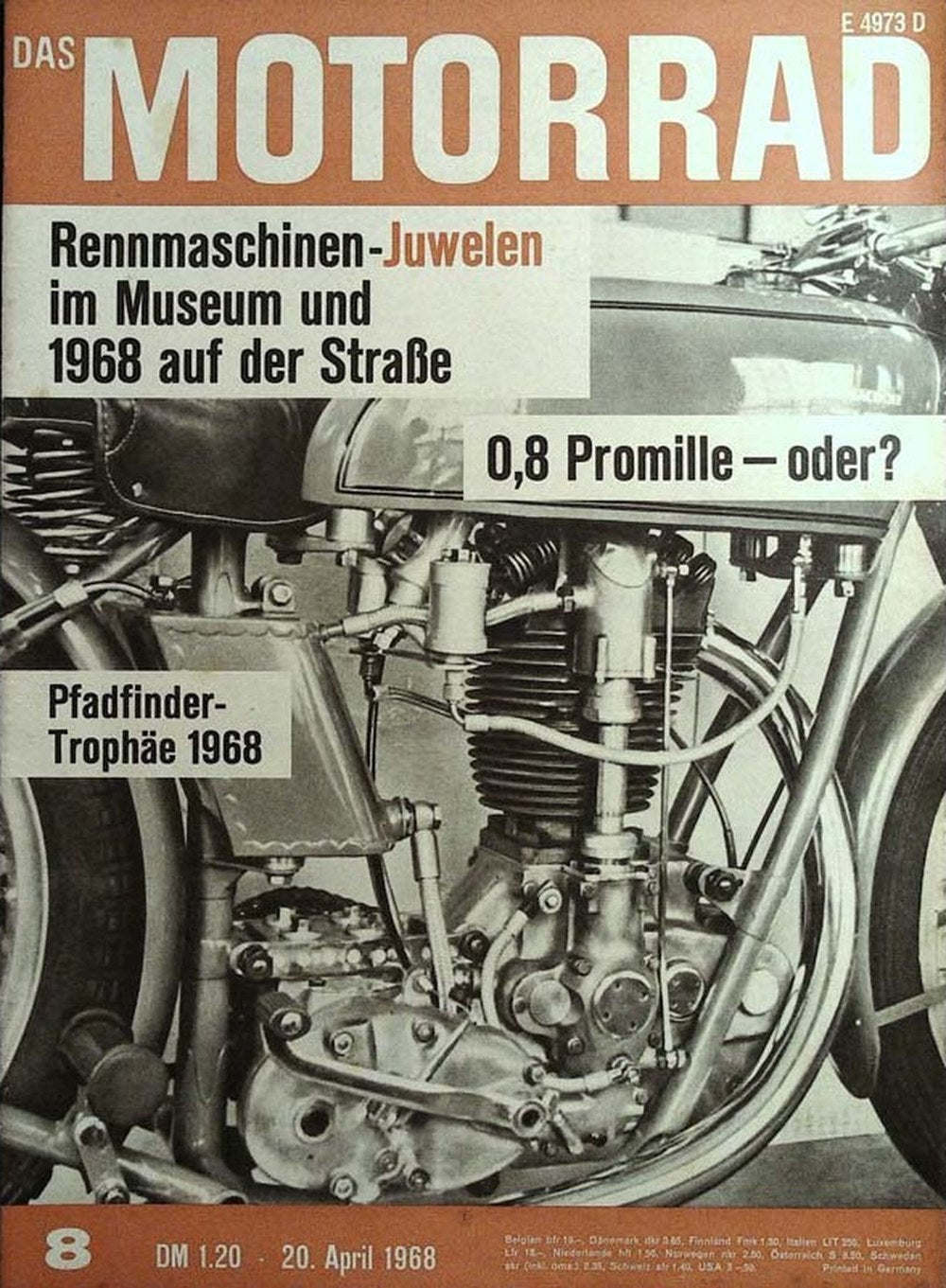 Motorrad Magazin Deutschland 1968-08 Motorradtechnik Rennmotorräder Vintage Motorräder
