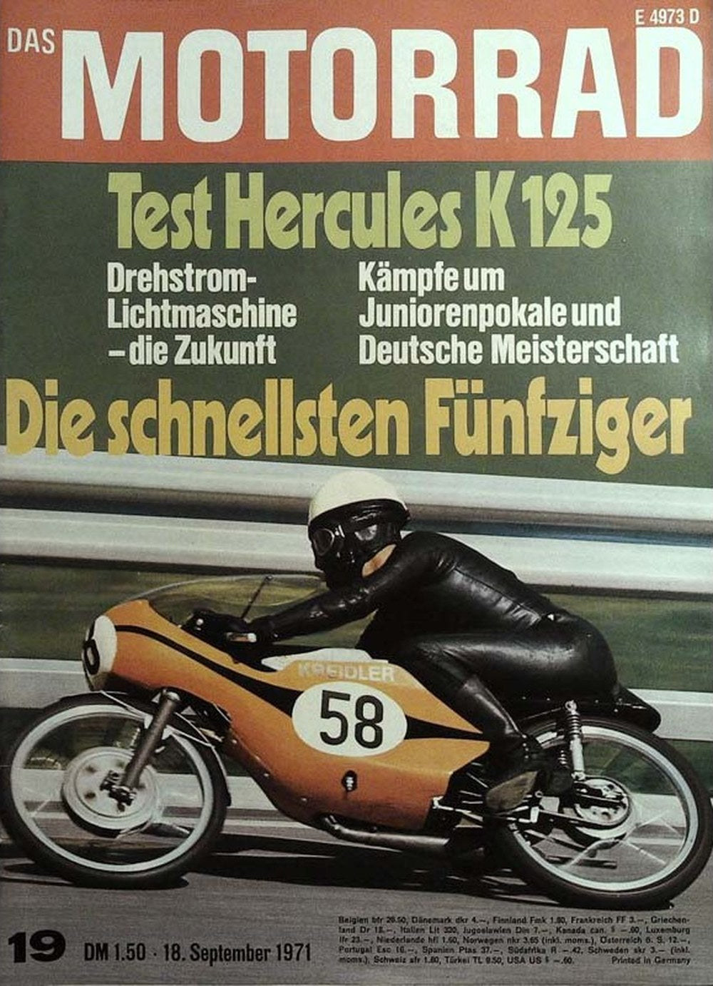 Motorrad Magazin Deutschland 1971-19 Hercules K 125 50ccm Rennsport Kreidler