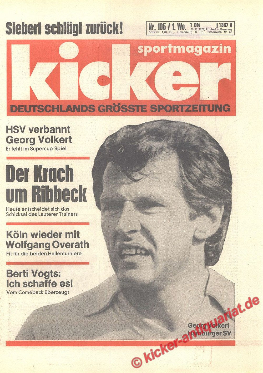 Kicker Magazine Germany 1976 Georg Volkert Erich Ribbeck Wolfgang Overath Berti Vogts Siebert Original Print Issue