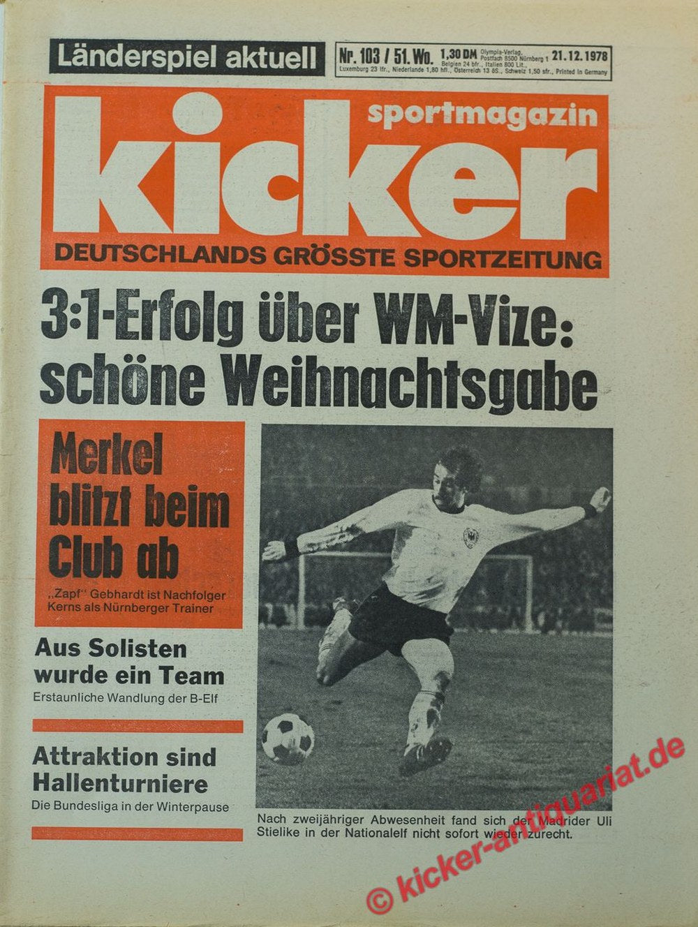 Kicker Tijdschrift Duitsland 1978 Uli Stielike Merkel Originele uitgave
