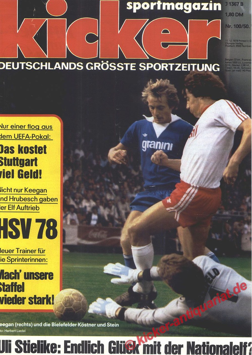 Kicker Tijdschrift Duitsland 1978 Kevin Keegan Uli Stielike Horst Hrubesch HSV Arminia Bielefeld Originele uitgave