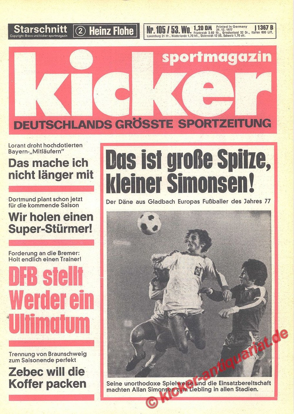 Kicker Tijdschrift Duitsland 1977 Allan Simonsen Heinz Flohe Originele uitgave