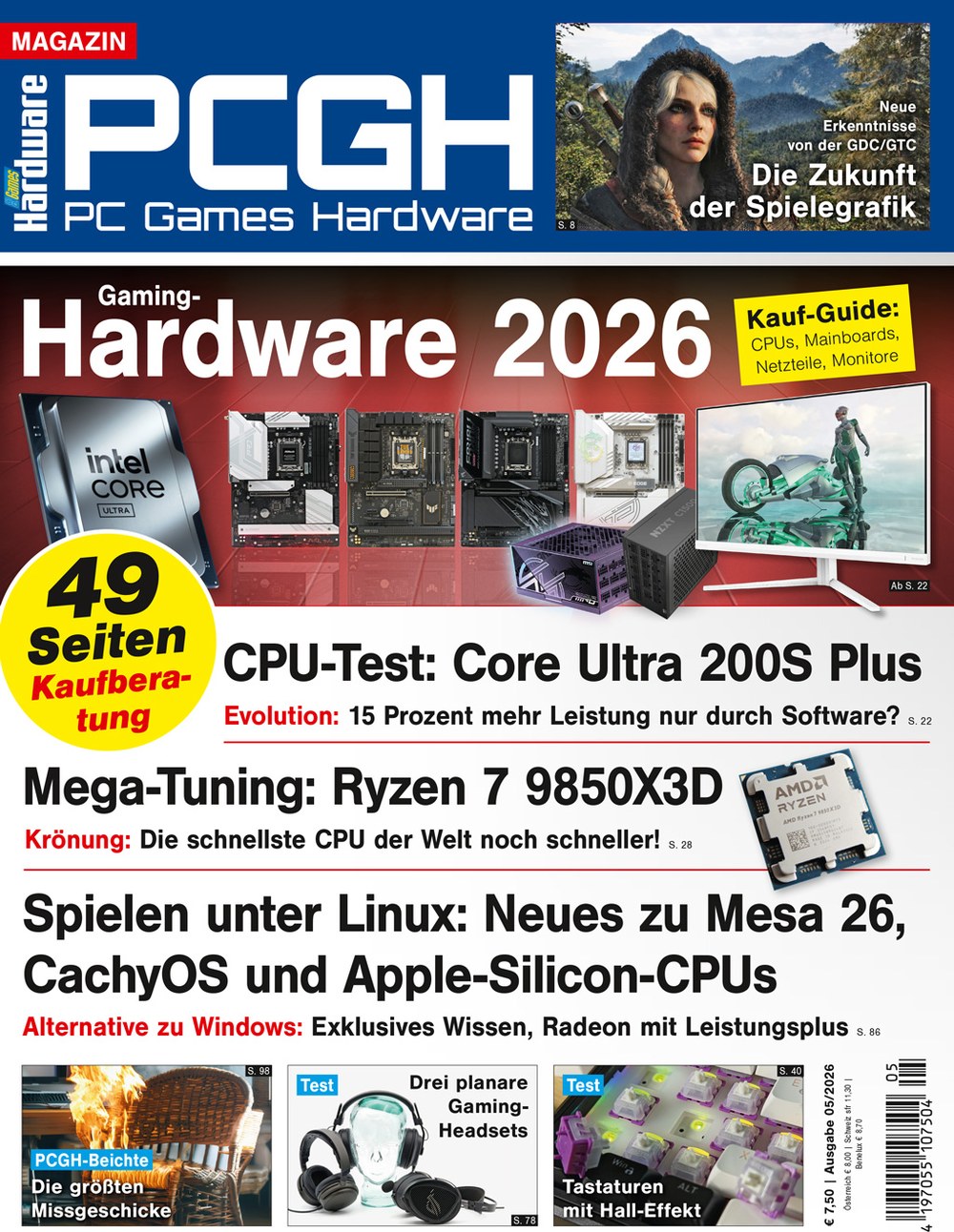 PC Games Magazin Deutschland 2026-05 Intel Core Ultra 200S Plus AMD Ryzen 7 9850X3D Linux Gaming