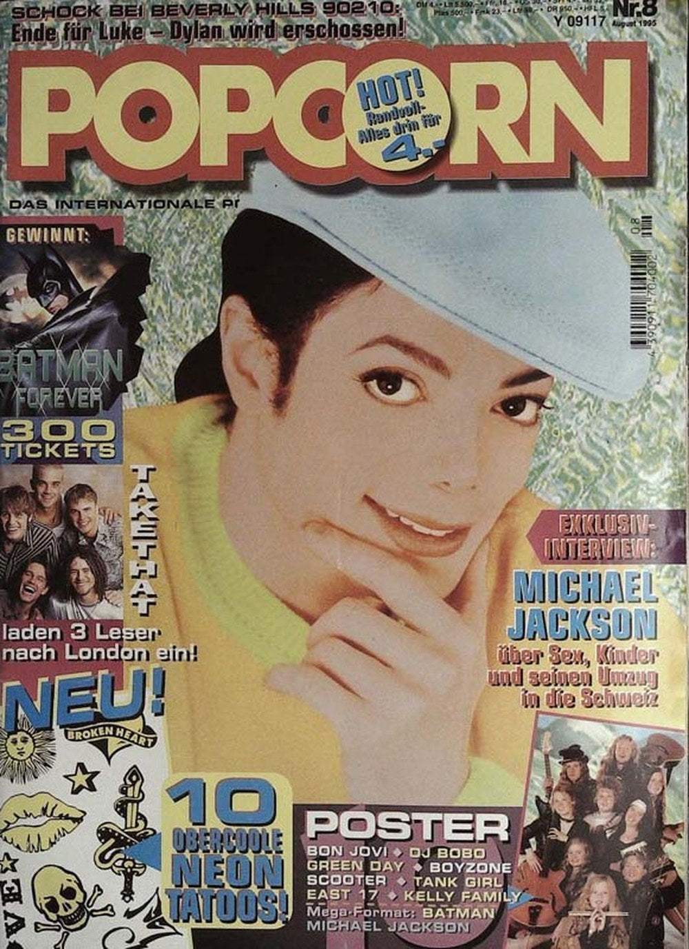 Popcorn Magazin Deutschland 1995-08 Michael Jackson Bon Jovi DJ BoBo Take That Green Day