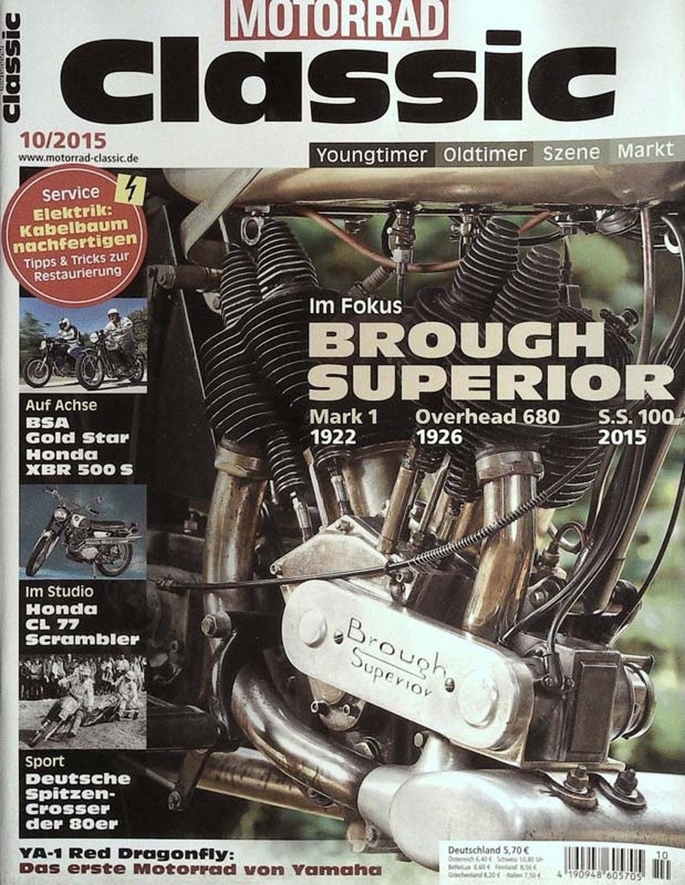 Motorrad Classic Magazin Deutschland 2015-10 Brough Superior BSA Gold Star Honda XBR 500 S Honda CL 77 Scrambler Yamaha YA-1 Red Dragonfly