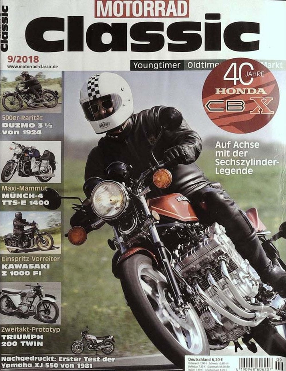 Motorrad Classic Magazin Deutschland 2018-09 Honda CBX Duzmo Münch-4 Tts-e 1400 Kawasaki Z 1000 FI Triumph 200 Twin