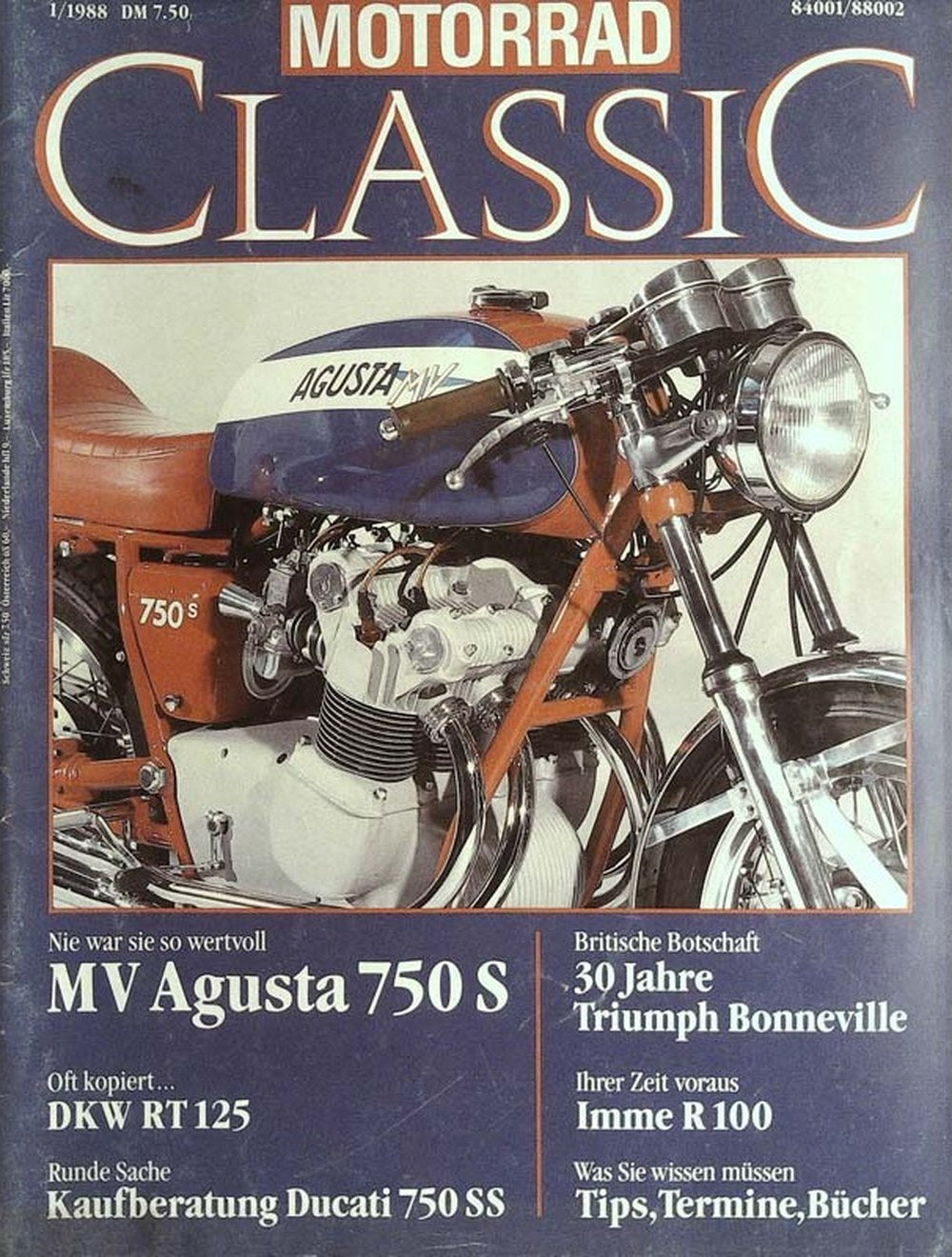 Motorrad Classic Magazin Deutschland 1988-01 MV Agusta 750 S Motorrad DKW RT 125