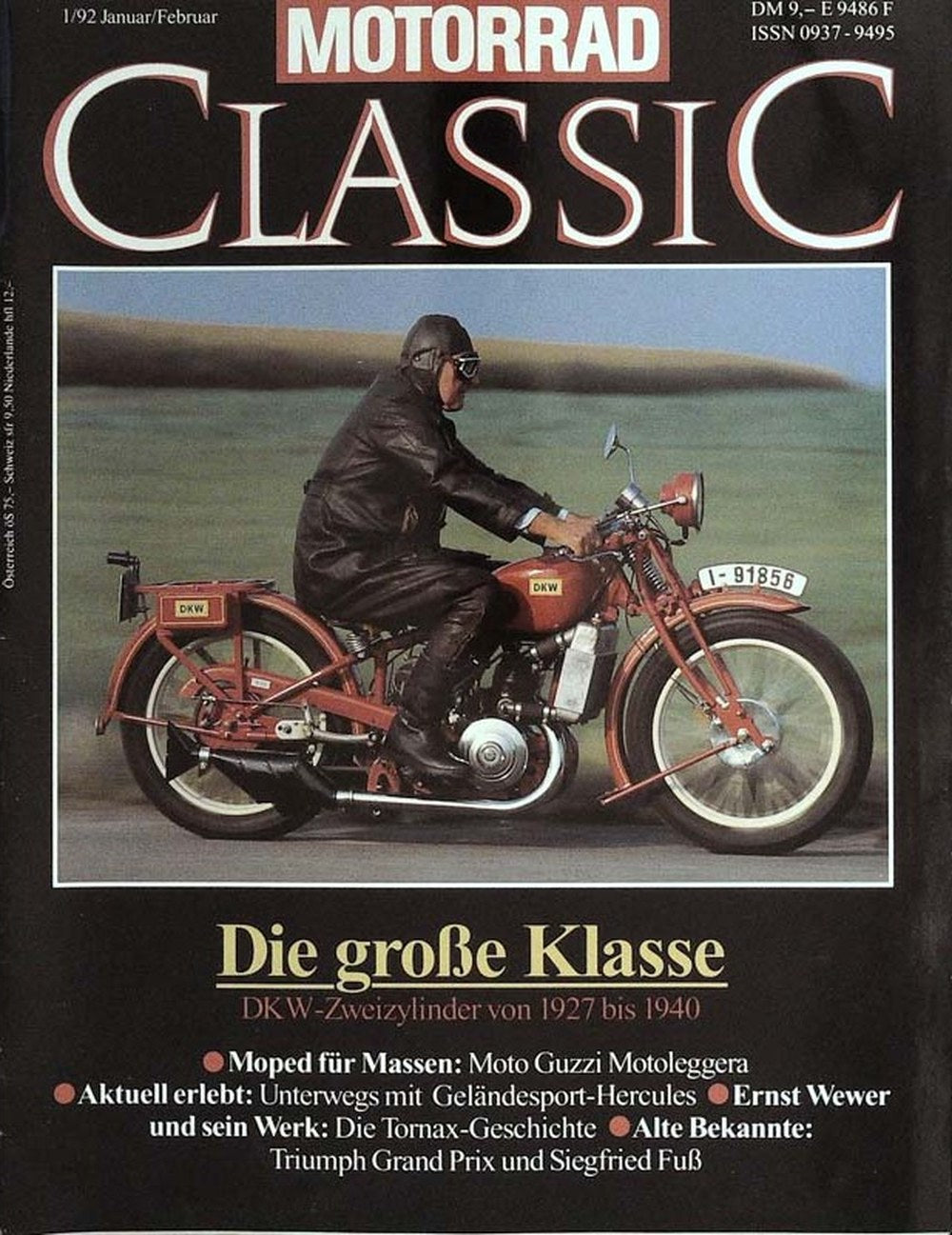 Motorrad Classic Magazin Deutschland 1992-01 Ernst Wewer Siegfried Fuß DKW Moto Guzzi Hercules
