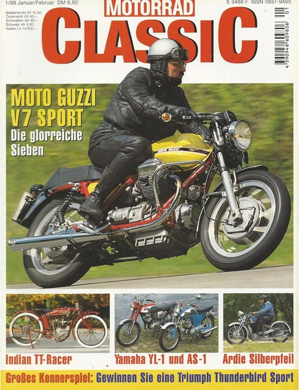 Motorrad Classic Magazin Deutschland 1998-01 Moto Guzzi V7 Sport Indian TT-Racer Yamaha YL-1 Und AS-1 Ardie Silberpfeil Triumph Thunderbird Sport