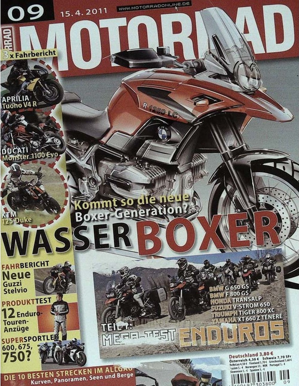Motorrad Magazin Deutschland 2011-09 BMW R1250 Boxer-Konzept Aprilia Tuono V4 R Ducati Monster 1100 Evo