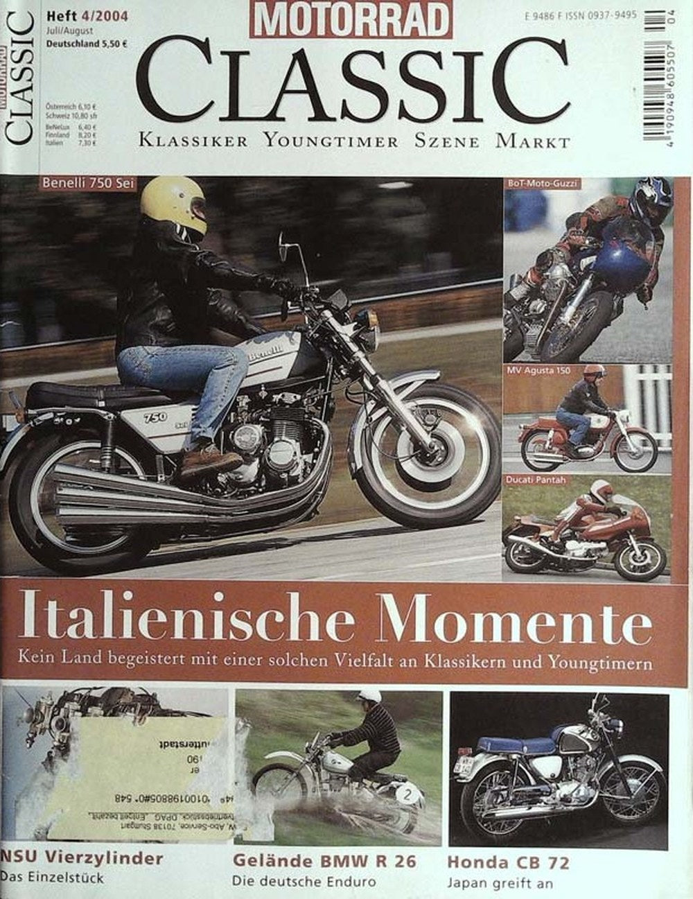 Motorrad Classic Magazin Deutschland 2004-04 Benelli 750 Sei MV Agusta 150 Ducati Pantah BoT-Moto-Guzzi NSU Vierzylinder