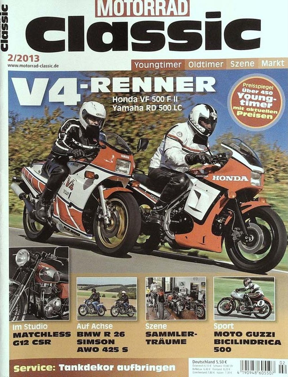 Motorrad Classic Magazin Deutschland 2013-02 Honda VF 500 F II Yamaha RD 500 LC Matchless G12 CSR BMW R 26 Simson AWO 425 S