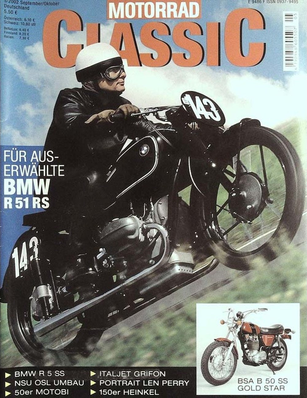 Motorrad Classic Magazin Deutschland 2002-05 BMW R 51 RS BSA B 50 SS Gold Star BMW R 5 SS Len Perry Italjet Grifon