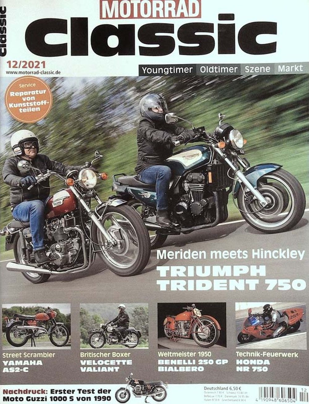 Motorrad Classic Magazin Deutschland 2021-12 Triumph Trident 750 Yamaha AS2-C Velocette Valiant Benelli 250 GP Bialbero Honda NR 750