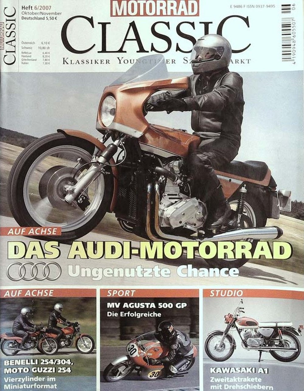 Motorrad Classic Magazin Deutschland 2007-06 Audi Motorrad-Prototyp Klassische Motorräder MV Agusta 500 GP