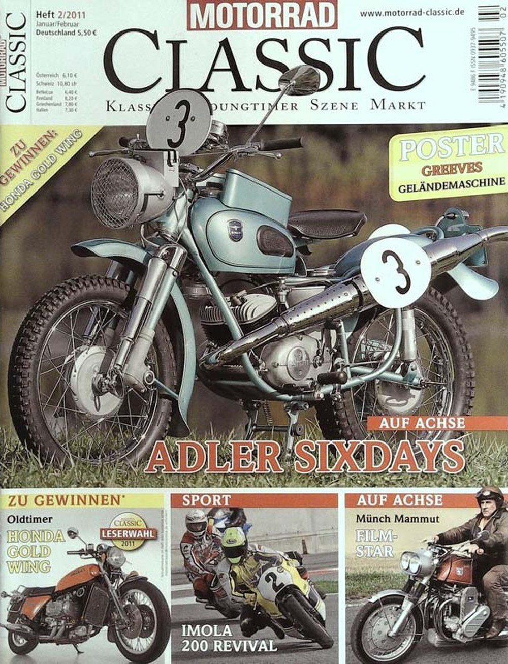 Motorrad Classic Magazin Deutschland 2011-02 Adler Sixdays Honda Gold Wing Greeves Geländemaschine