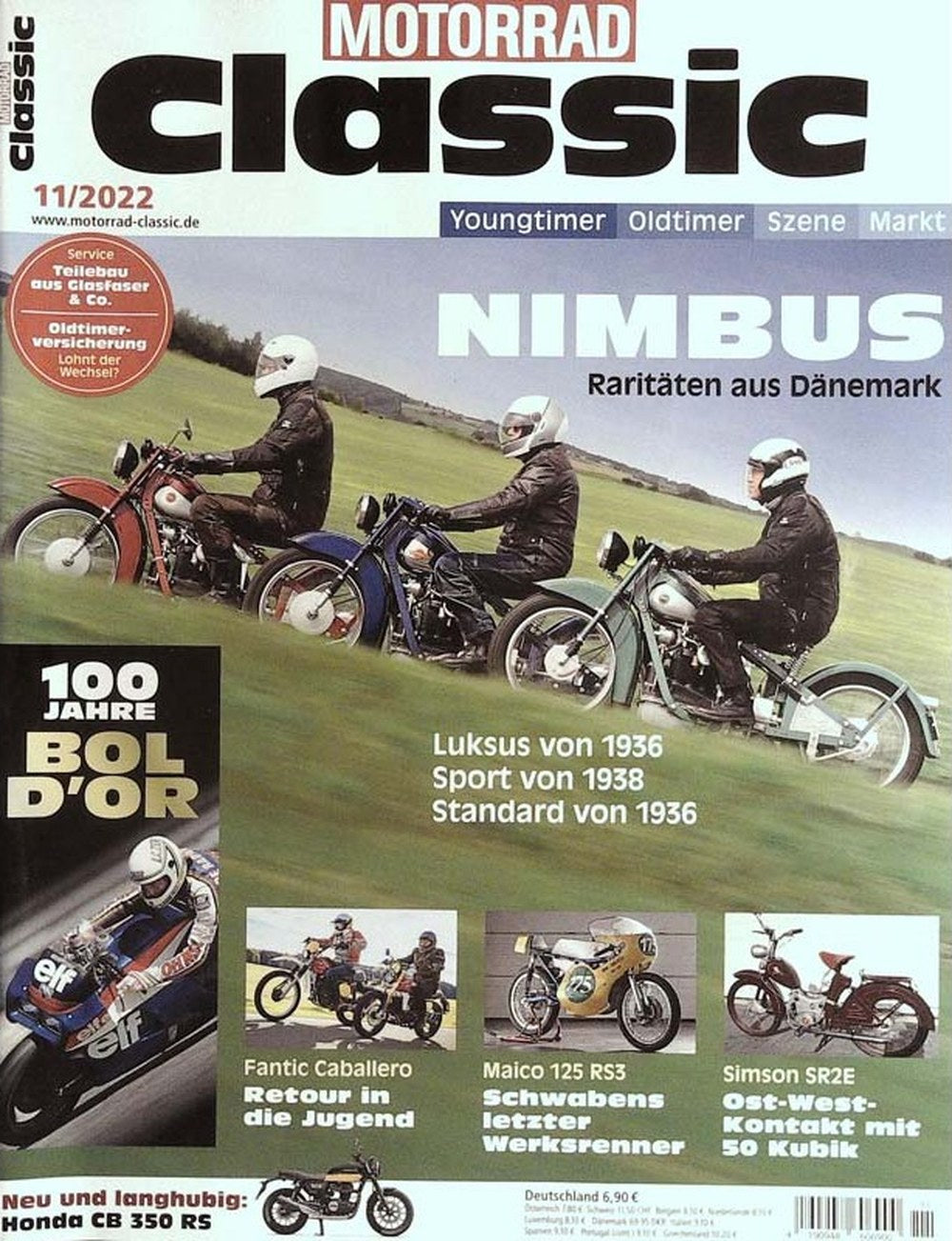 Motorrad Classic Magazin Deutschland 2022-11 Nimbus Fantic Caballero Maico 125 RS3 Simson SR2E Honda CB 350 RS