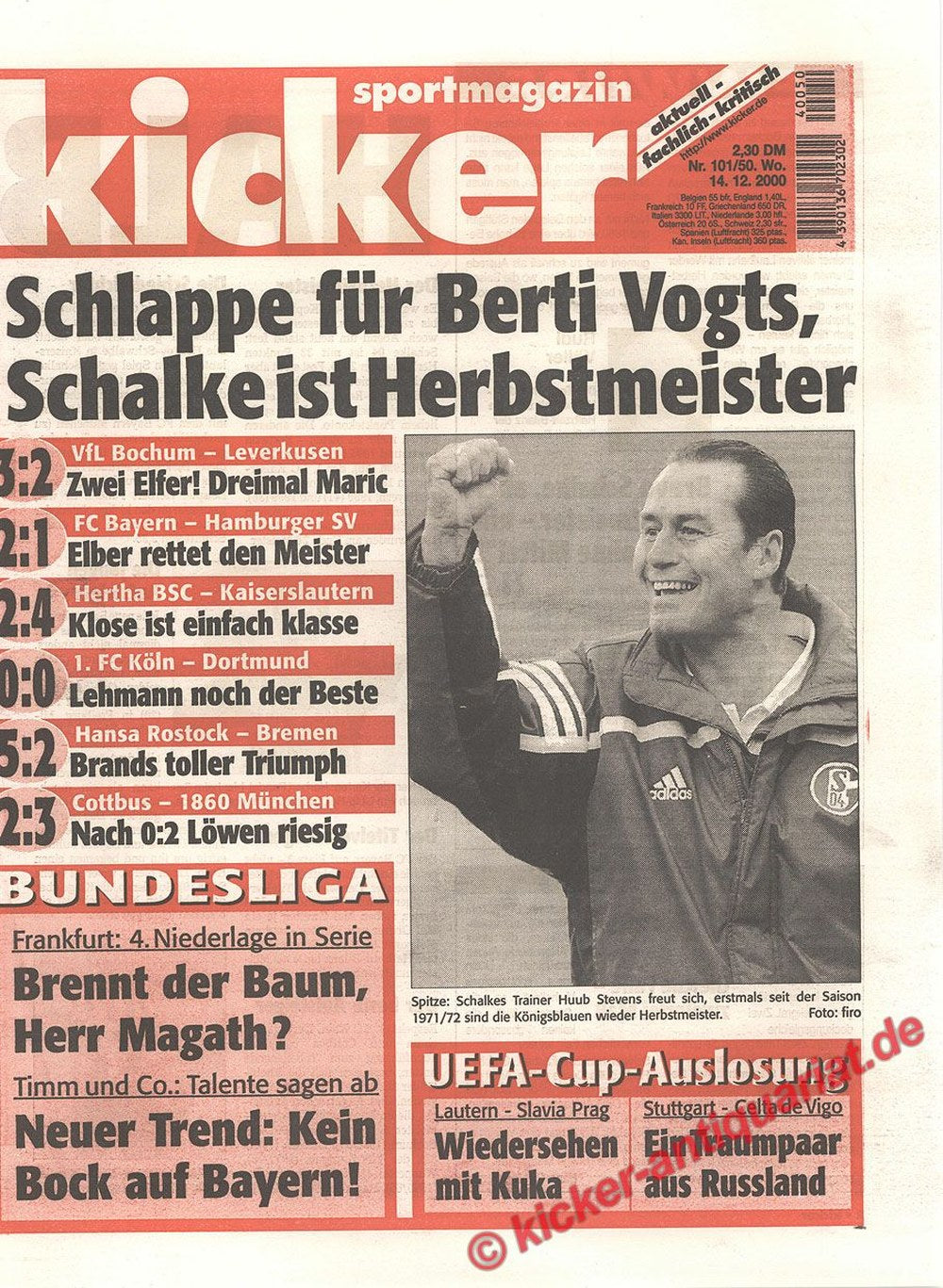 Kicker Lehti Saksa 2000 Huub Stevens Berti Vogts Giovane Élber Miroslav Klose Jens Lehmann Alkuperäinen painos