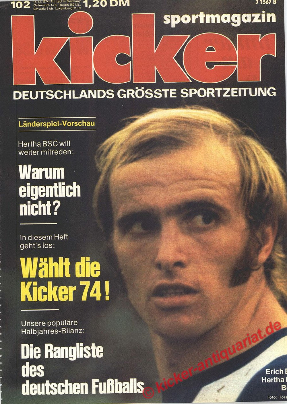Kicker Revista Alemanha 1974 Erich Beer Hertha BSC Edição original