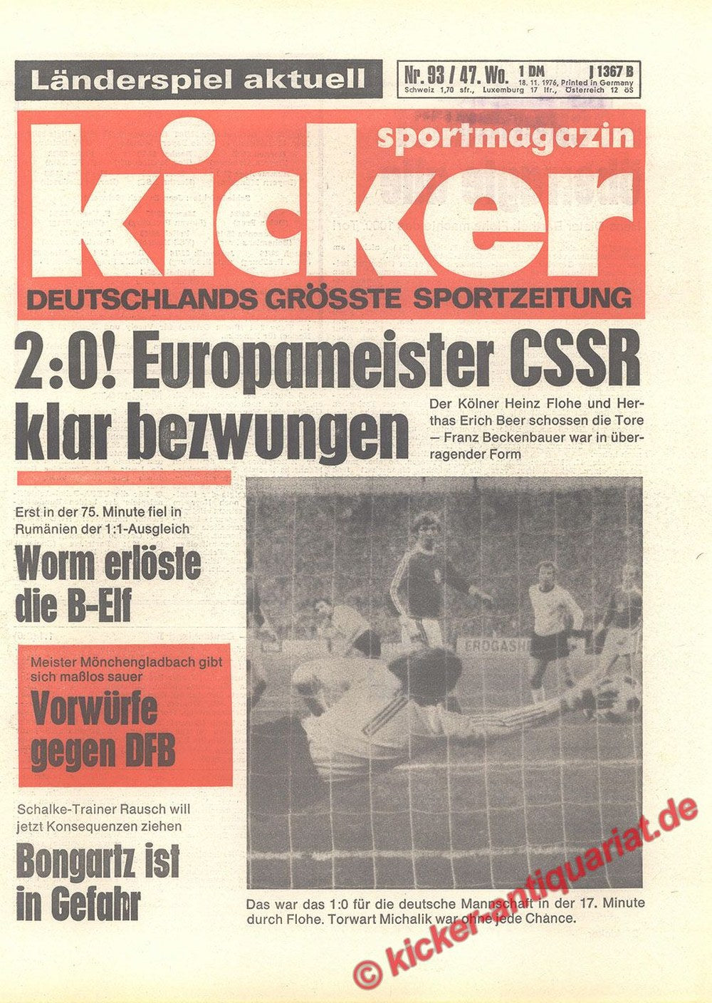 Kicker Magazin Deutschland 1976-93 Heinz Flohe Erich Beer Franz Beckenbauer Christian Worm Heinz-Werner Bongartz