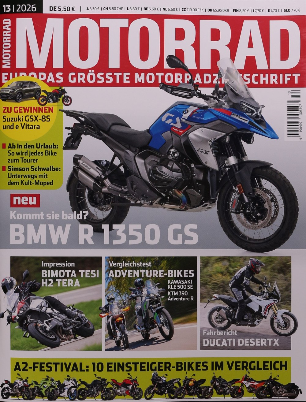 Motorrad Magazin Deutschland 2026-13 BMW R 1350 GS Bimota Tesi H2 Tera Kawasaki KLE 500 SE