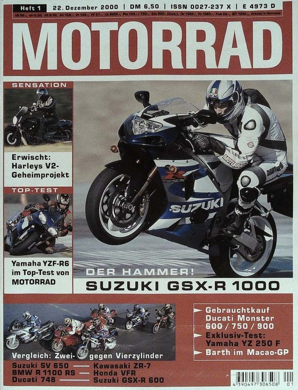 Motorrad Magazin Deutschland 2000-01 Suzuki GSX-R 1000 Harley V2-Geheimprojekt Yamaha YZF-R6