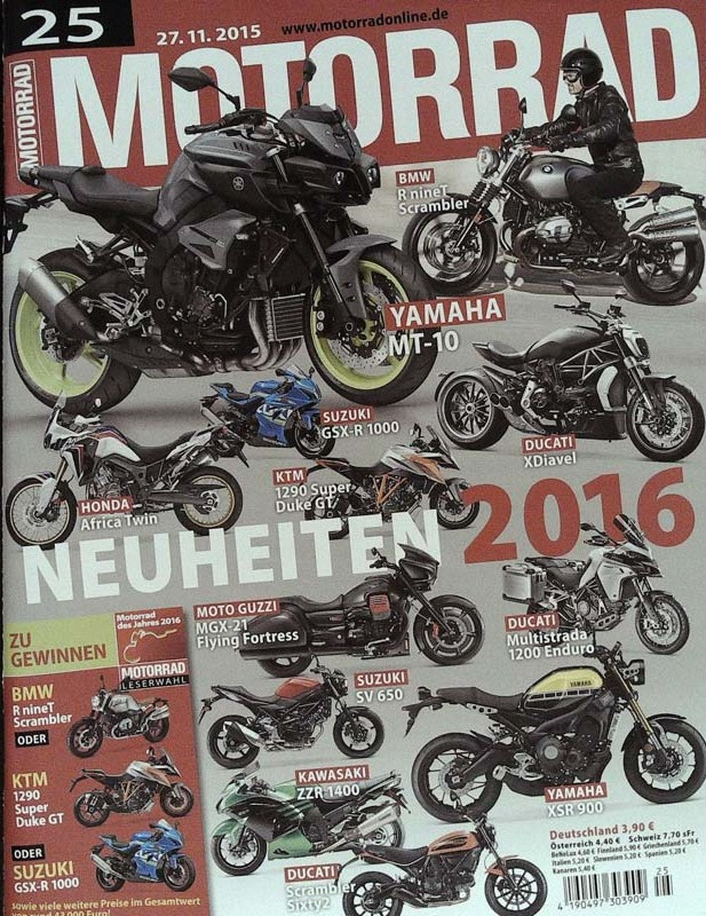 Motorrad Magazin Deutschland 2015-25 Motorrad-Neuheiten 2016 Yamaha MT-10 BMW R NineT Scrambler