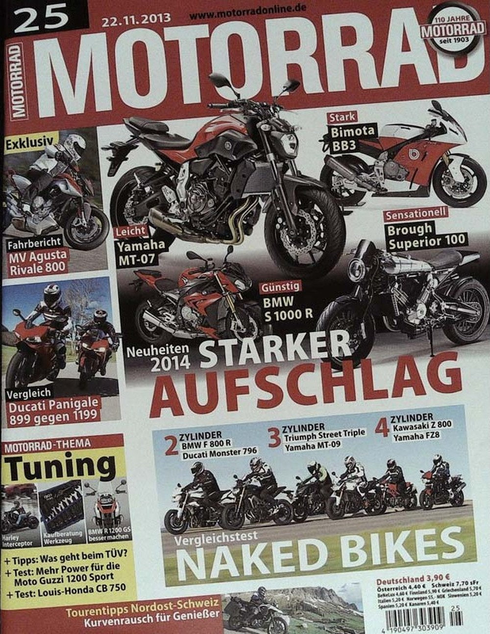 Motorrad Magazin Deutschland 2013-25 MV Agusta Rivale 800 Yamaha MT-07 Bimota BB3
