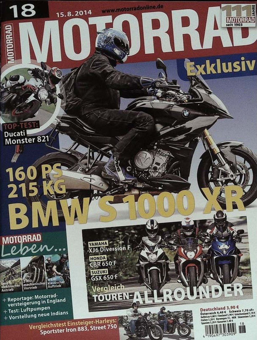 Motorrad Magazin Deutschland 2014-18 BMW S 1000 XR Ducati Monster 821 Yamaha Honda Suzuki