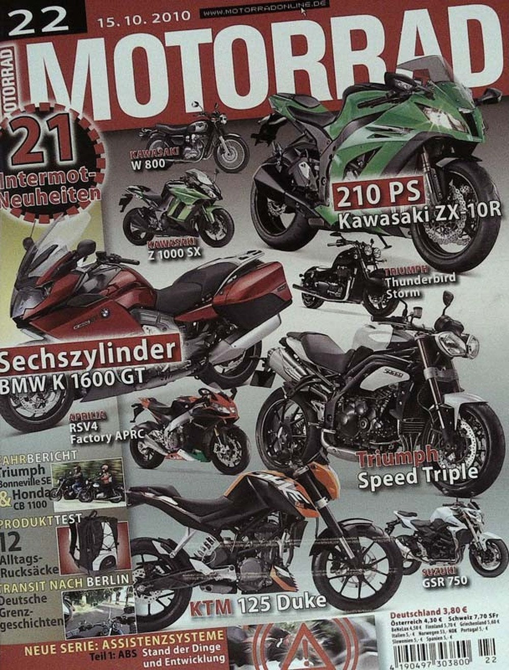 Motorrad Magazin Deutschland 2010-22 Motorrad Kawasaki W 800 Kawasaki Z 1000 SX