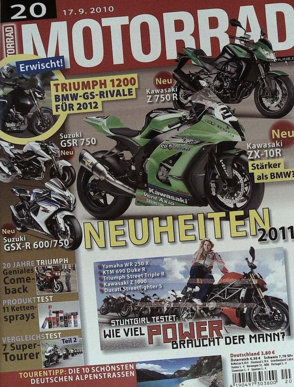 Motorrad Magazin Deutschland 2010-20 Kawasaki Z 750 R Kawasaki ZX-10R Suzuki GSR 750