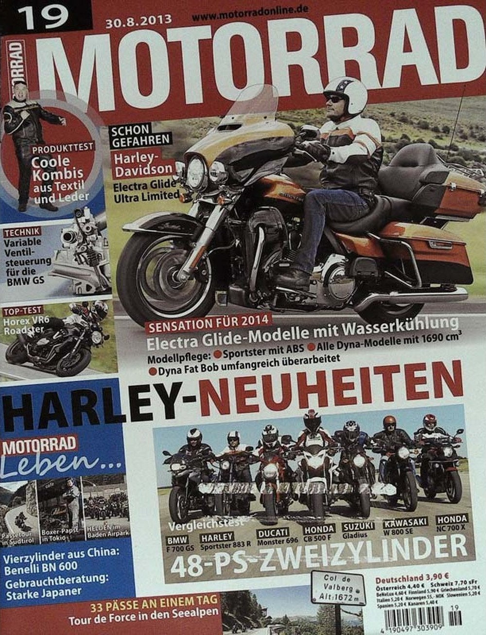 Motorrad Magazin Deutschland 2013-19 Harley-Davidson BMW F 700 GS Ducati Monster 696 Honda CB 500 F Suzuki Gladius