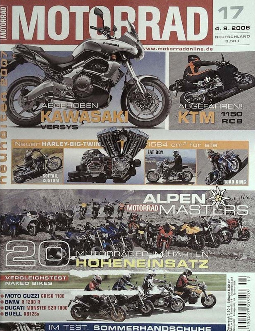 Motorrad Magazin Deutschland 2006-17 Kawasaki Versys KTM 1150 RC8 Harley-Davidson Fat Boy Harley-Davidson Softail Custom Harley-Davidson Road King