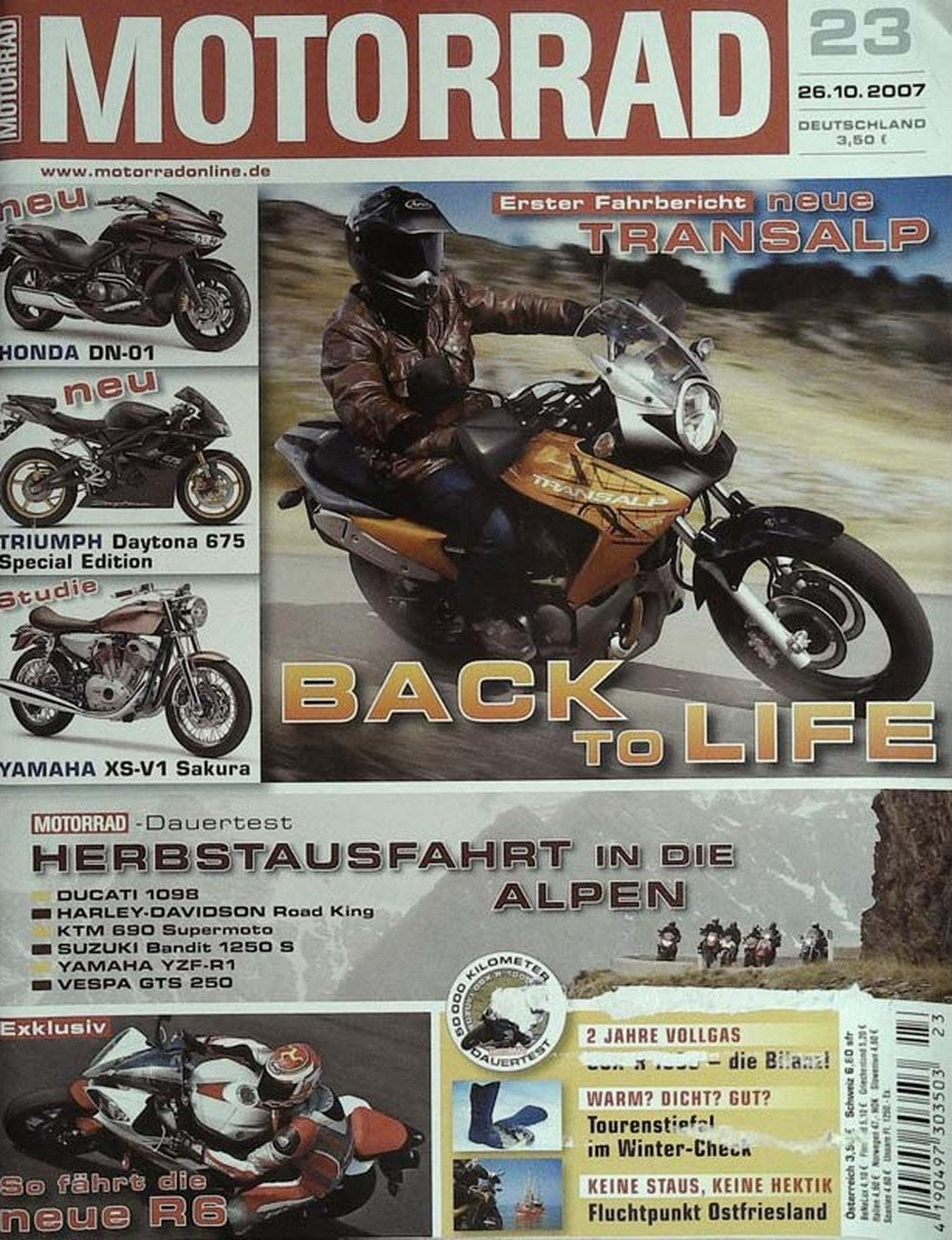 Motorrad Magazin Deutschland 2007-23 Honda Transalp Honda DN-01 Triumph Daytona 675 Special Edition