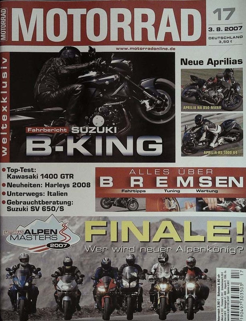 Motorrad Magazin Deutschland 2007-17 Suzuki B-King Aprilia NA 850 Mana Aprilia RS 1000 V4