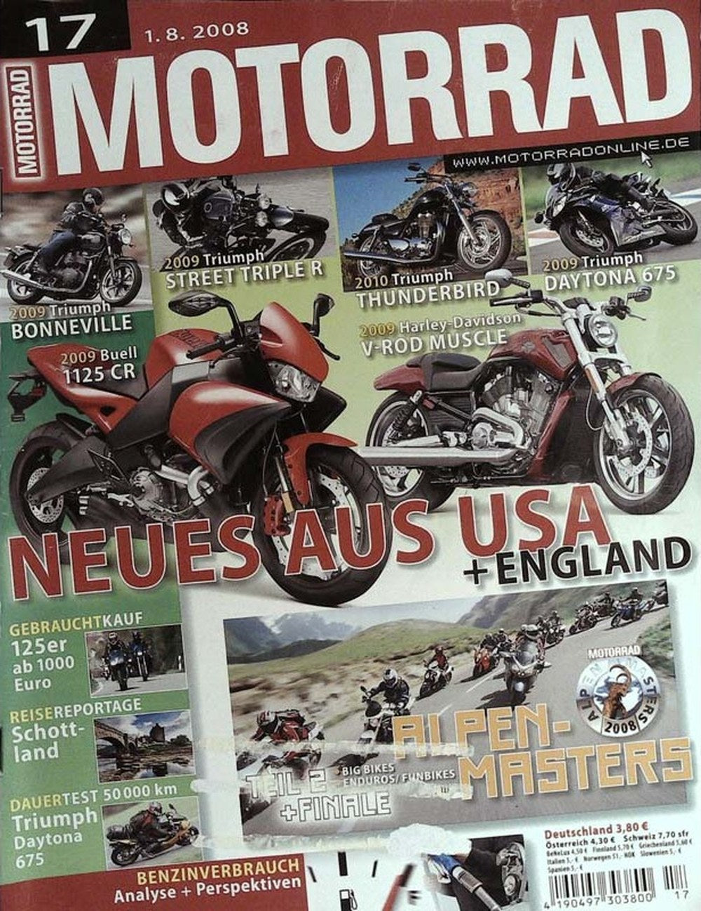 Motorrad Magazin Deutschland 2008-17 Motorrad Triumph Bonneville Buell 1125 CR