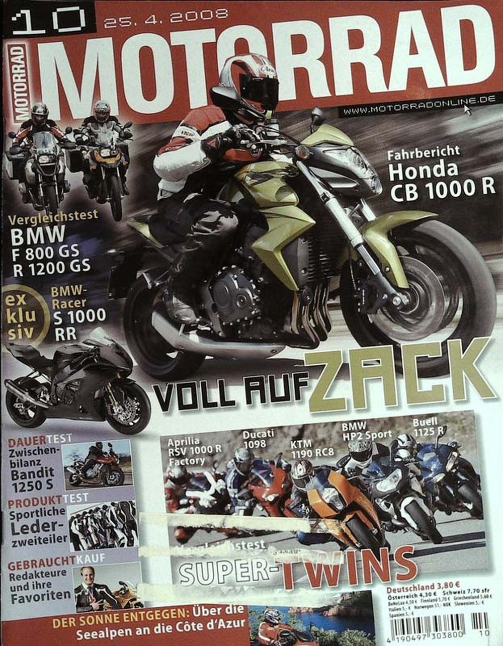 Motorrad Magazin Deutschland 2008-10 Honda CB 1000 R BMW F 800 GS BMW R 1200 GS